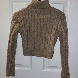 Brown Cable Knit Turtleneck Sweater